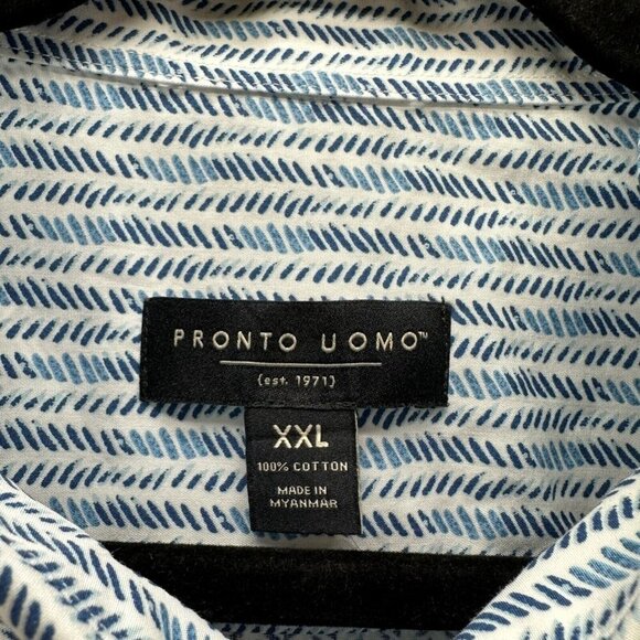 Pronto Uomo Shirt Mens Sz 2XL Herringbone Button Down Short Sleeve Cotton Blue - Picture 7 of 10